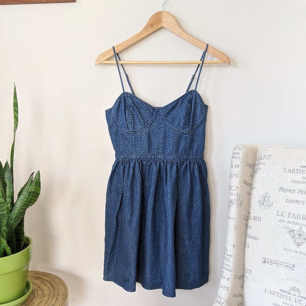 Free People Denim Swiss Dot Bustier Dress